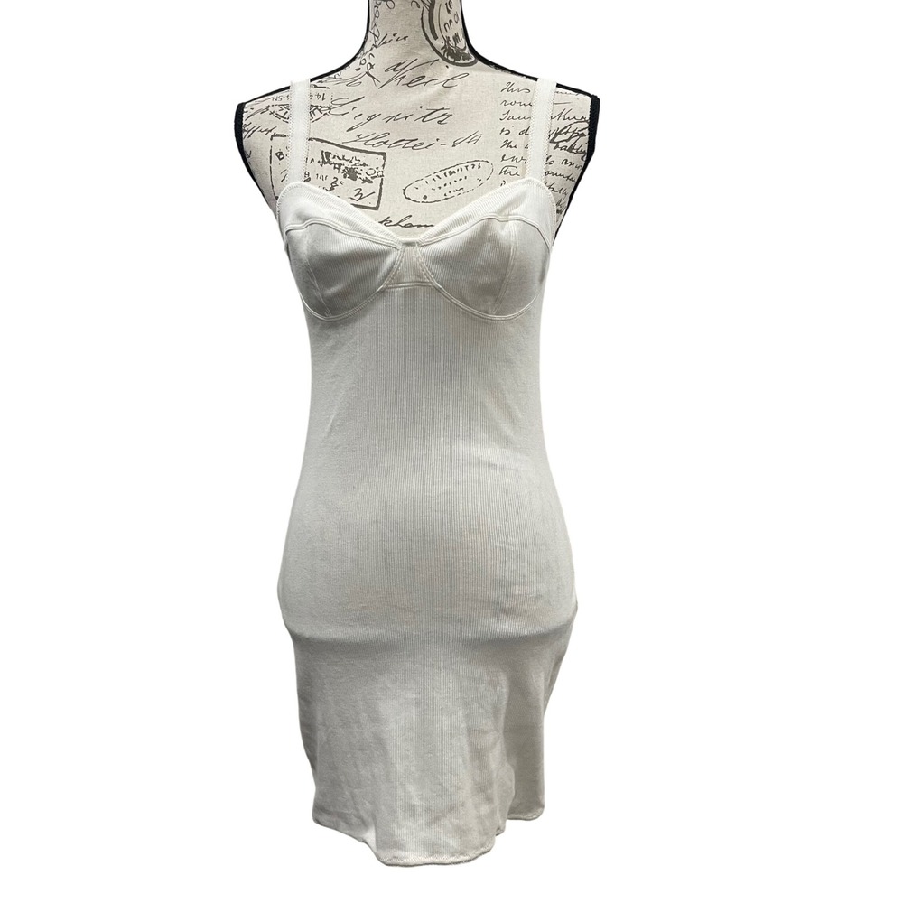 SKIMS Cotton Rib Slip Dress Women M Bone White Mini Bodycon Lounge Minimalist